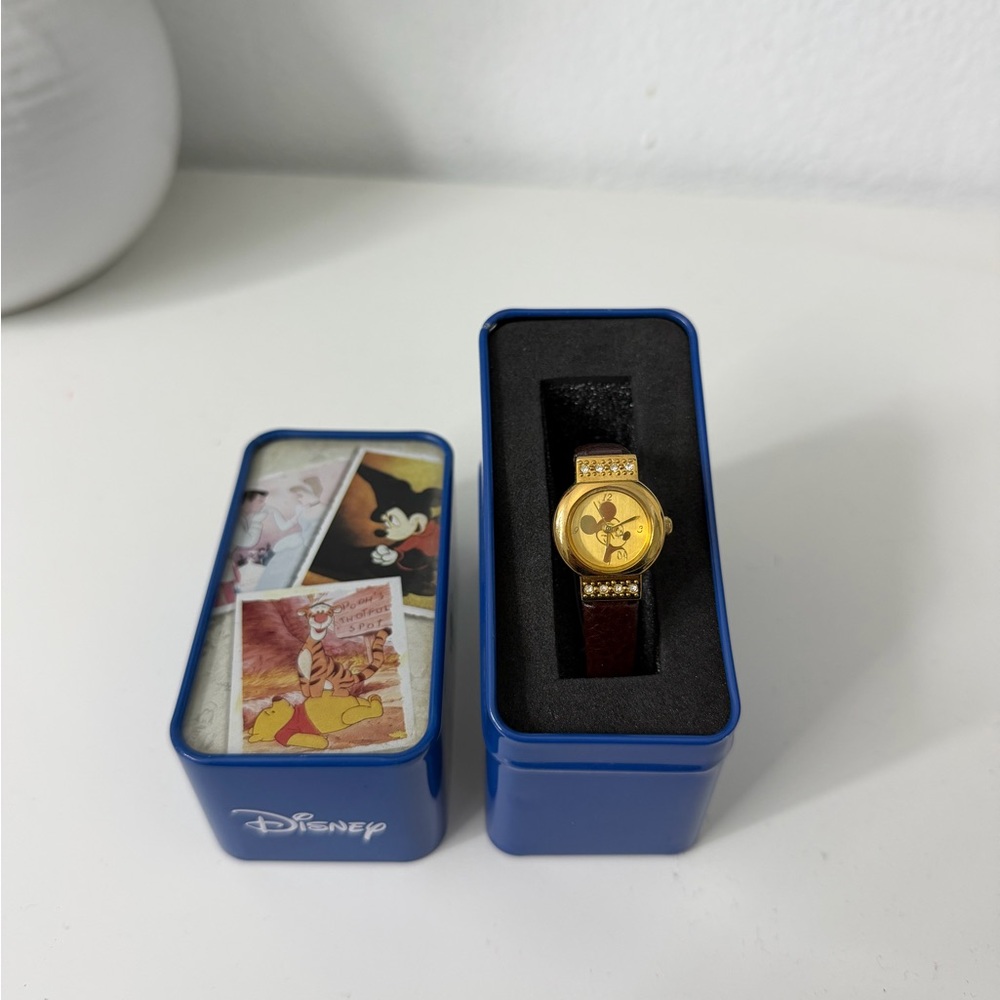 Disney Gold-tone Mickey Mouse Watch with Brown Leather Strap